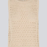 Strikket beige ærmeløs top med hulmønster, perfekt til lag-på-lag. VesterMD top er fremstillet i 100% økologisk bomuld og har en klassisk rund hals.