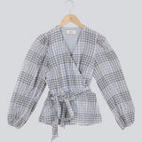 Modström Preloved Taia wrap top - Pale Blue Check
