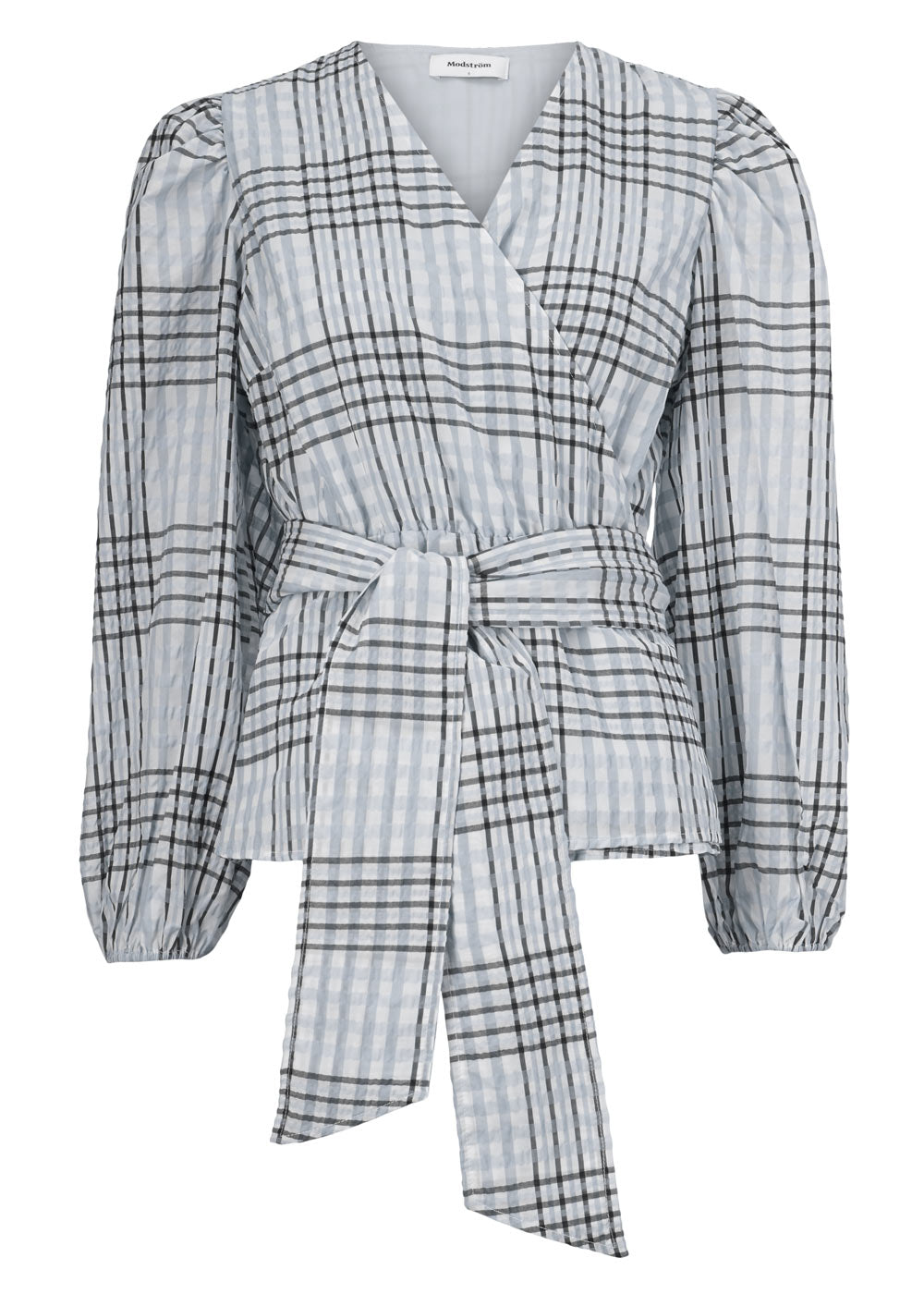 Modström Preloved Taia wrap top - Pale Blue Check