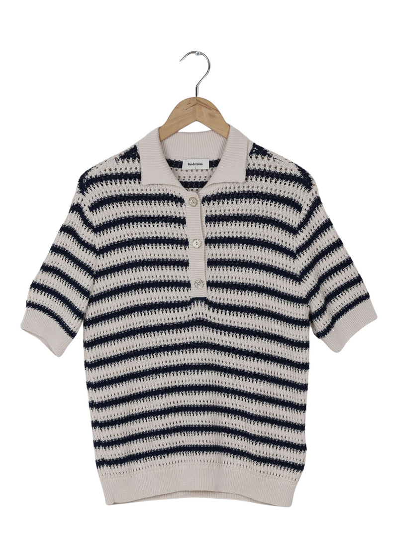 Modström Preloved Tellymd SS polo - Navy White stripe