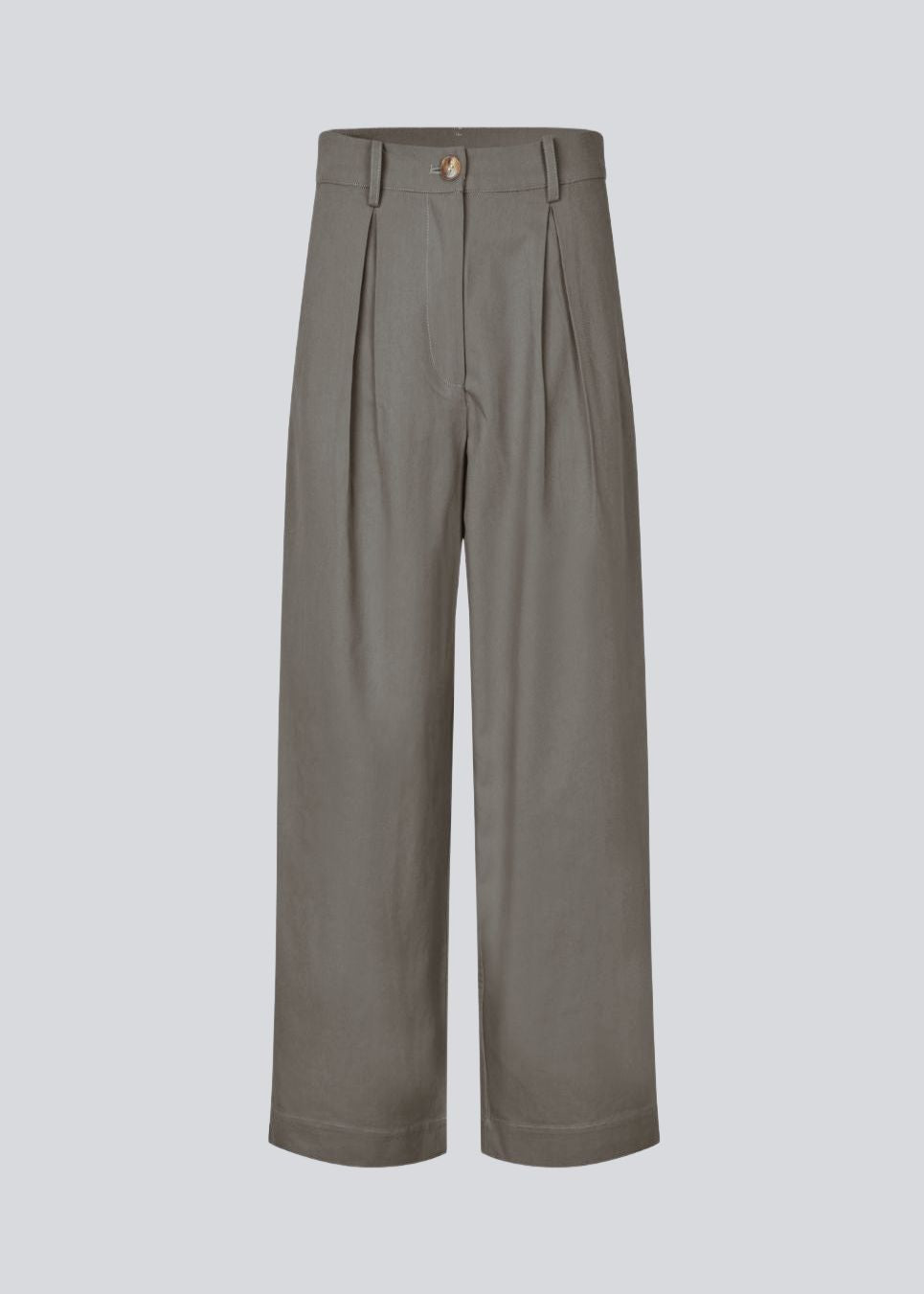 Habitbukser i twill med vide ben i mørkegrå. ToreMD pants har en mellemhøj talje, lynlåsgylp og læg foroven, samt sidelommer og paspolerede baglommer.