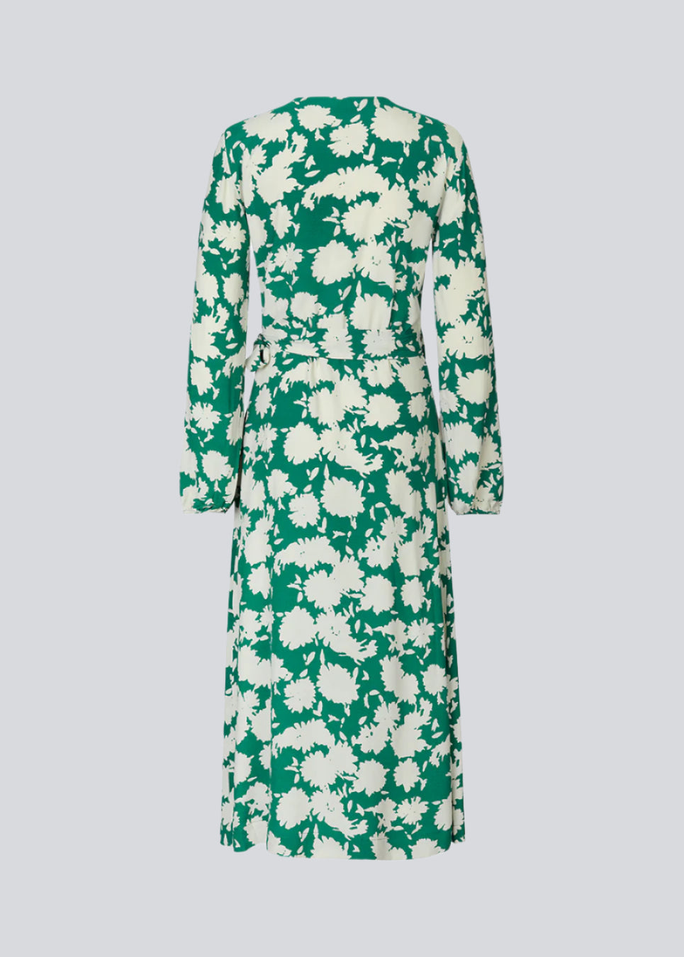 Langærmet kjole med v-udskæring og wrap-effekt med bindebånd i taljen. Længden på AllisonMD print dress går til anklerne. Materialet er en EcoVero viskosekvalitet.