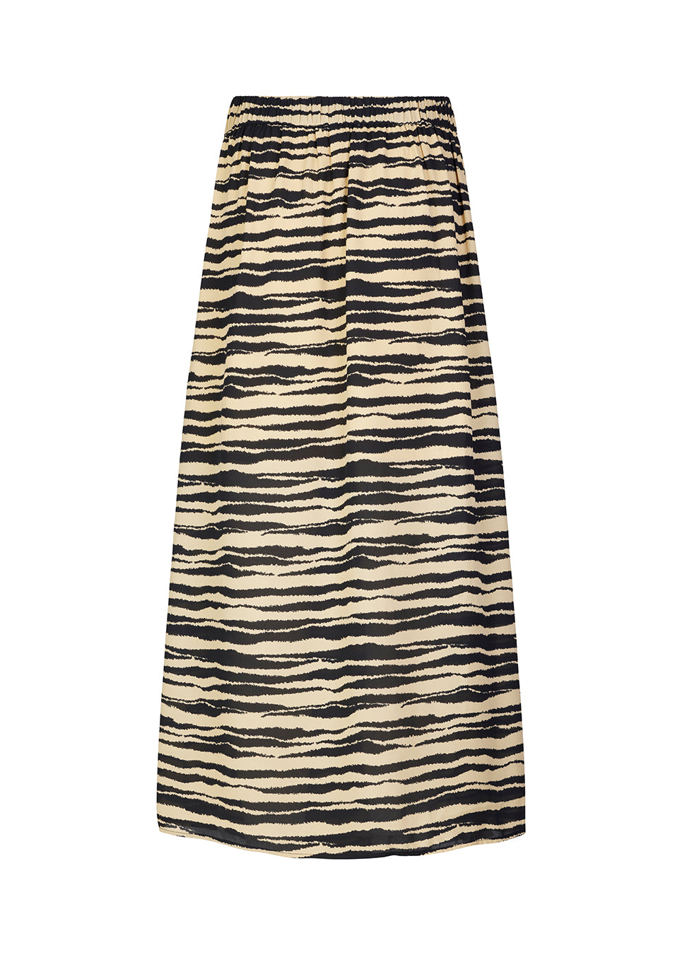 A-formet midi-nederdel i zebraprintet genanvendt kvalitet. BeckyMD skirt har en almindelig talje med beklædt elastik bagpå for komfort. Høj slids foran og med for.  Shop matchende top: BeckyMD print top.