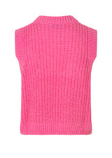 Ribstrikket vest i pink uden ærmer med indvævet uld pasform med rund hals og ribstrikkede kanter langs hals, ærmegab og forneden.