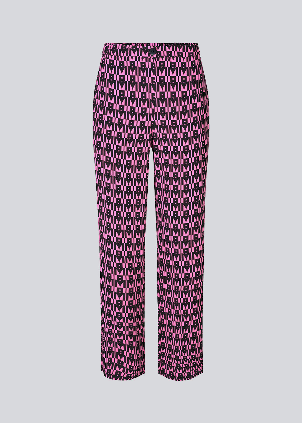 Bukser med lige, brede ben i en mere ansvarlig kvalitet. BorysMD print pants har en mellemhøj talje med knap og beklædt elastik bagpå. Skrå sidelommer og falske paspolerede baglommer.