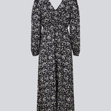 Lang kjole med pufærmer med elastik, v-udskæring foran og bagpå og elastisk detalje i taljen. CelineMD print dress er syet i en EcoVero viskose med blomsterprint.