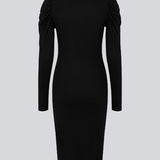 Kjole i ribstrik med lange ærmer med puf og rund hals. Kvaliteten af KrownMD puff dress er stretchy og mere ansvarlig.