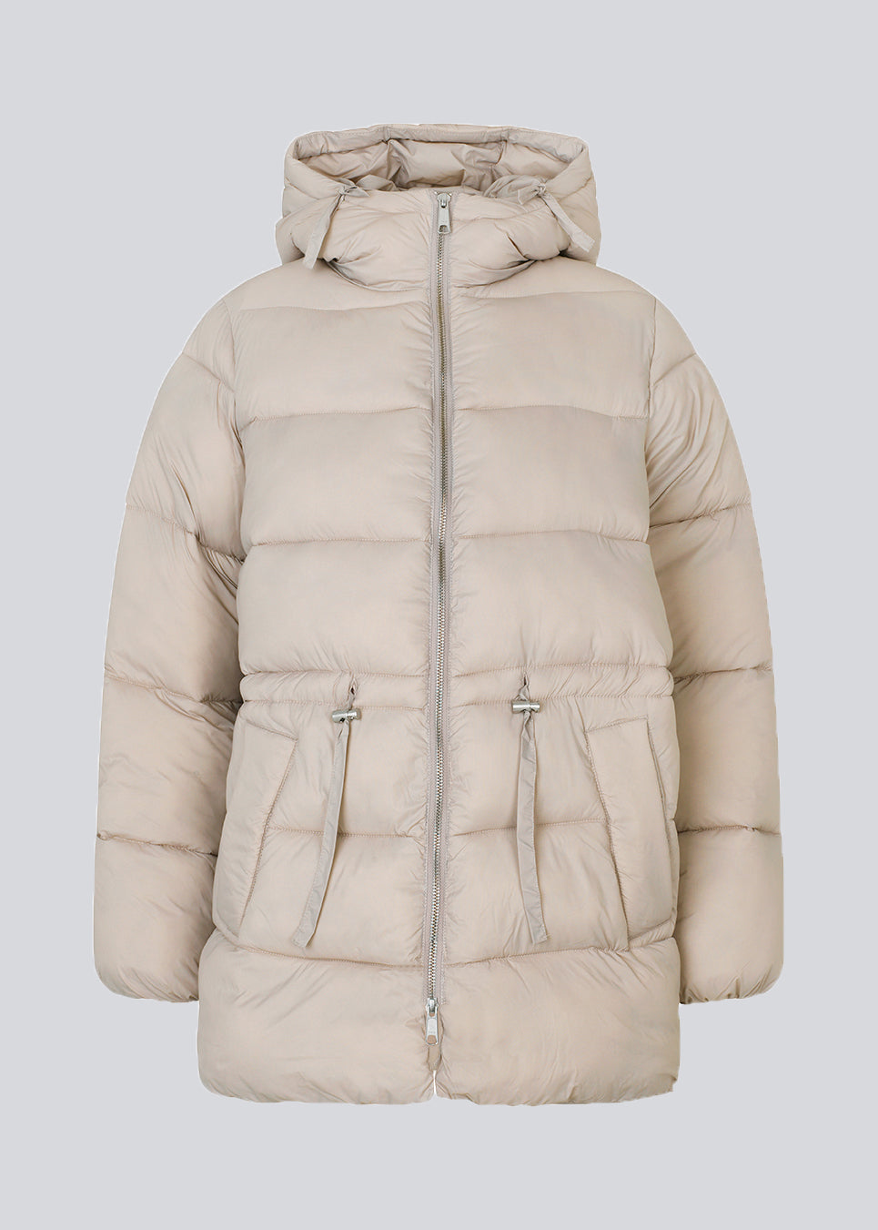 Polstret jakke med oversize pasform and justerbar talje. StellaMD jacket har opretstående krave, hætte, tovejslynlås og to paspolerede forlommer.